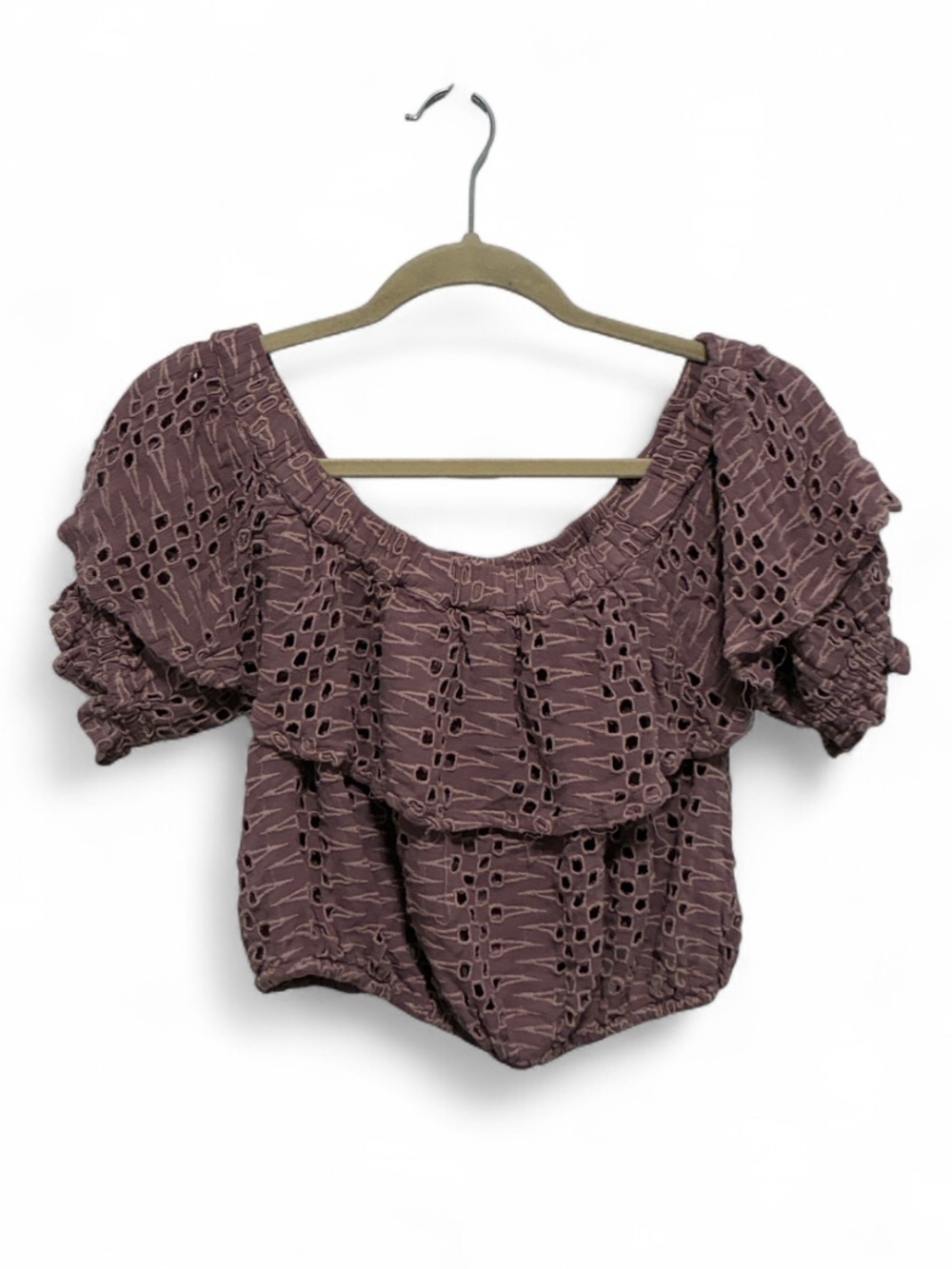 Free People Purple Eyelet Off-Shoulder Boho Top